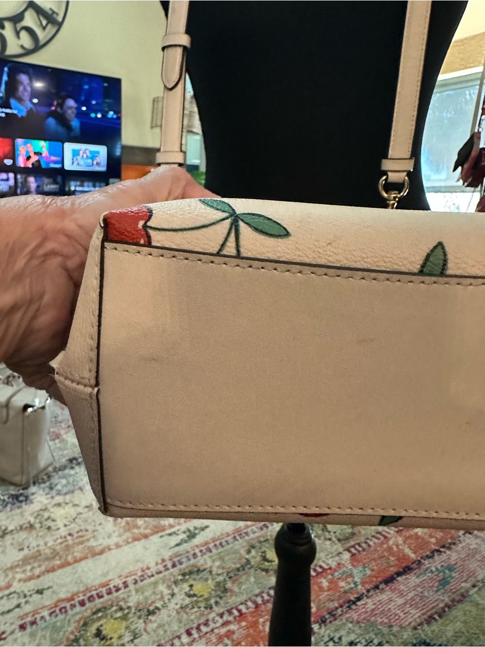 COACH #309 Mollie Bucket Bag 22 Cream Cherry-Print Shoulder Bag/ Wallet - Picture 7 of 16